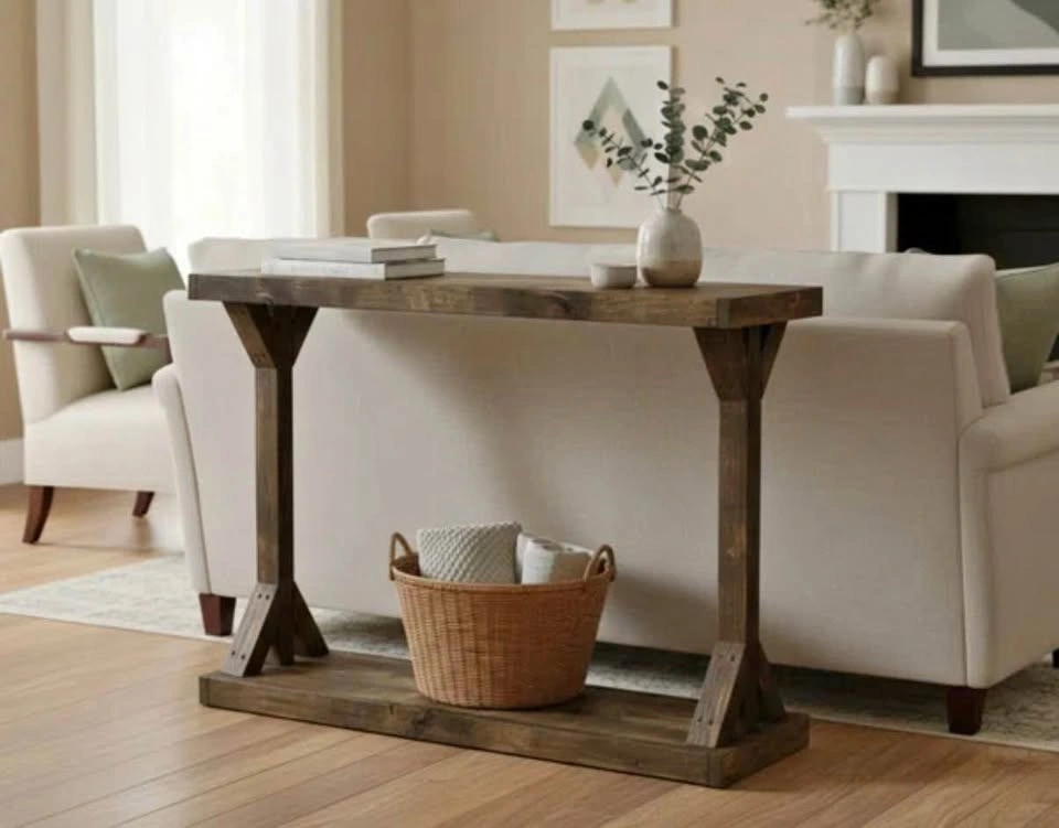 Solid wood rustic console table