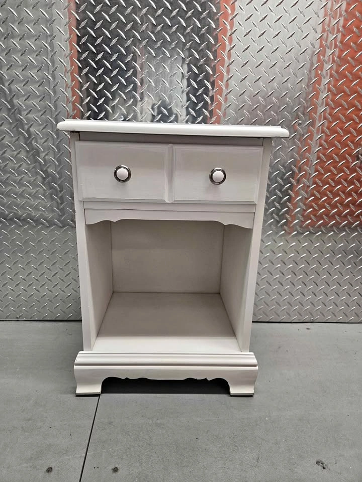 White Nightstand w 2 Drawers & Open Shelf