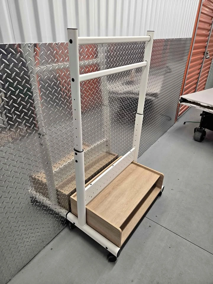 Adjustable Rolling Clothes Rack w/ Wood Shelf