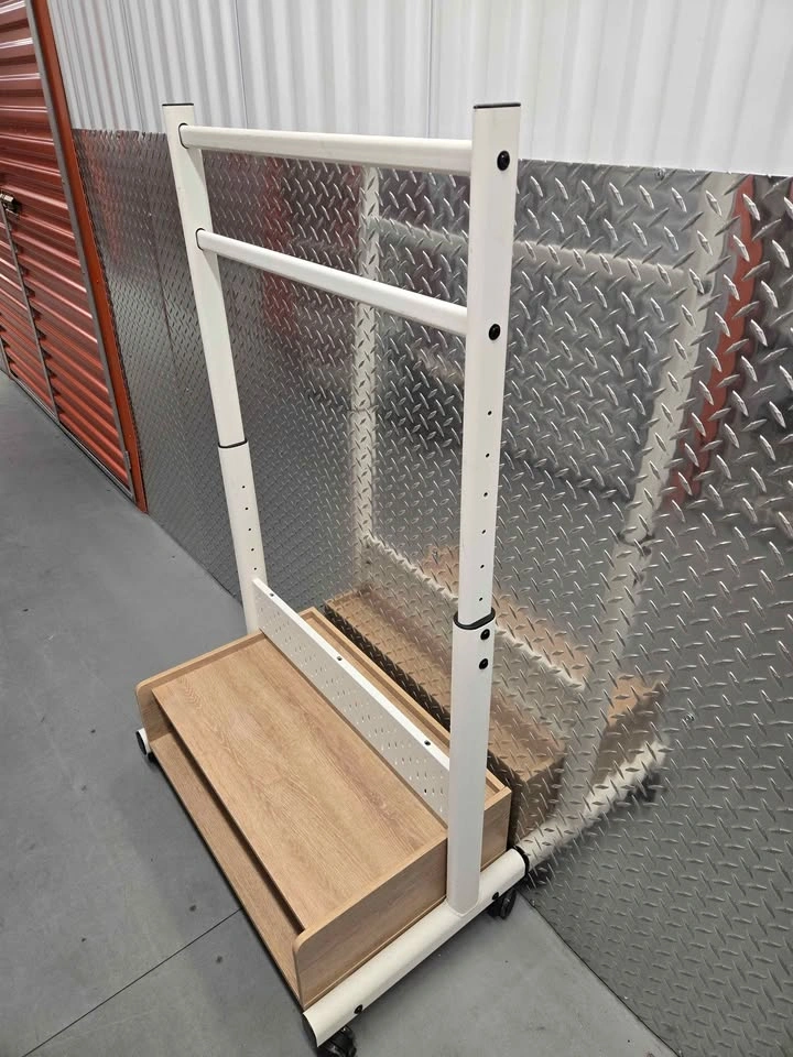 Adjustable Rolling Clothes Rack w/ Wood Shelf - photo 3