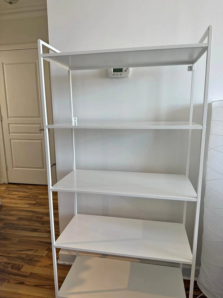 Moving Sale – White Metal Storage Shelf / Bookcase Must Go ASAP