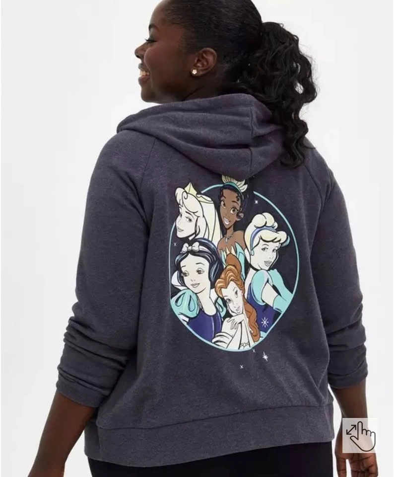 Torrid Disney Princess Dark Slate Grey Fleece Hoodie Size 1 (14- - photo 2