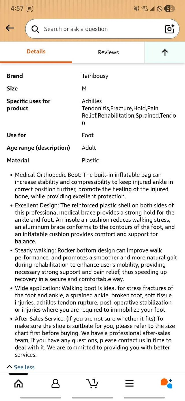 Orthopedic Walking Boot (Inflatable Air Cast) - Size M - Fractur - photo 4