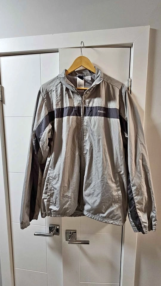 Reebok Large Grey Full Zip Jacket with Stripes