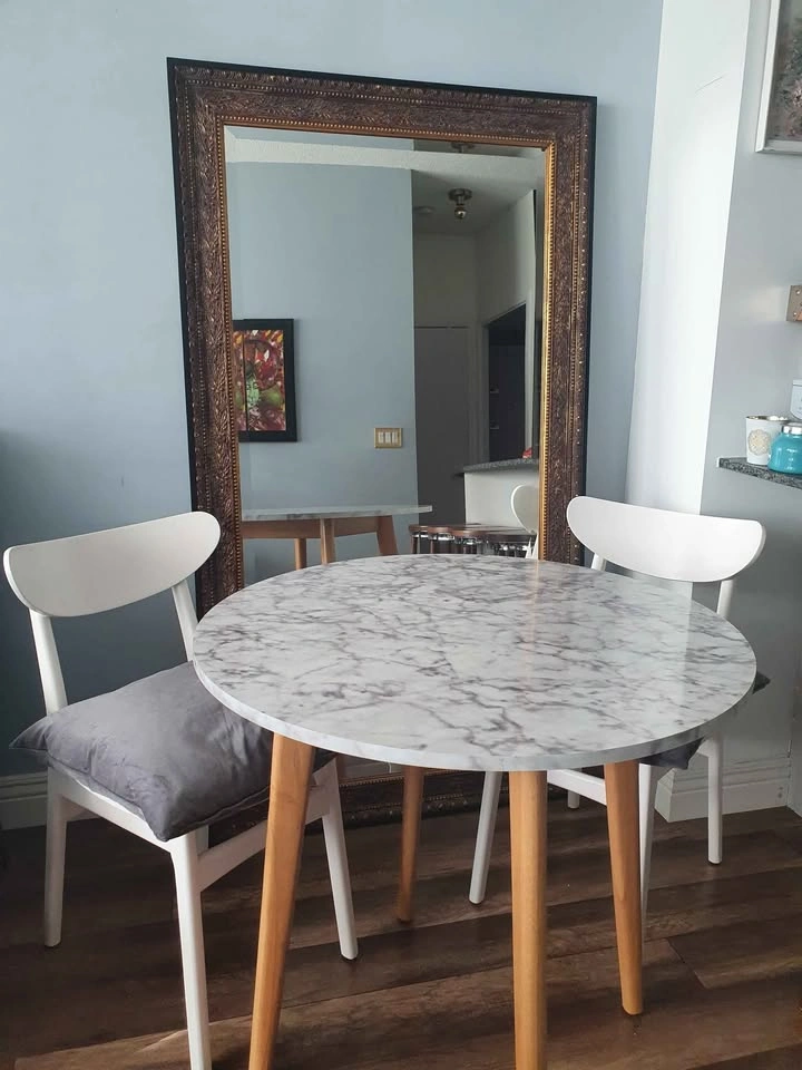 NEW in Box – Solid Wood Leg Dining Table w/ Marble-Look Top - photo 2