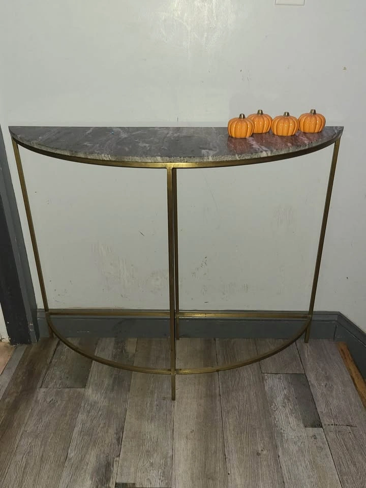 Modern Half-Moon Marble Console Table - Gold Metal Frame - photo 3