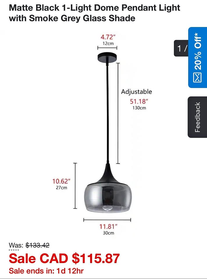 1 Light Pendant Dome Light