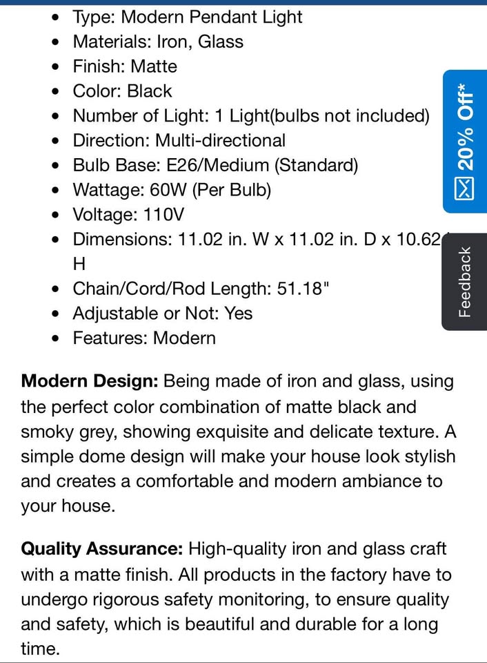 1 Light Pendant Dome Light - photo 2