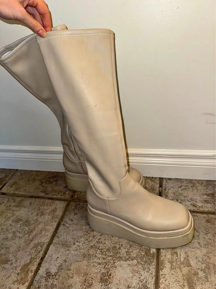 Knee high white cream boots size 9