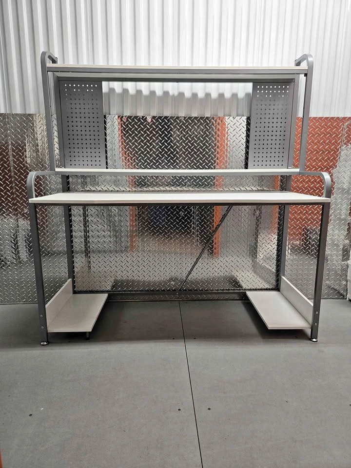 Grey White Computer Desk Workstation Shelves
