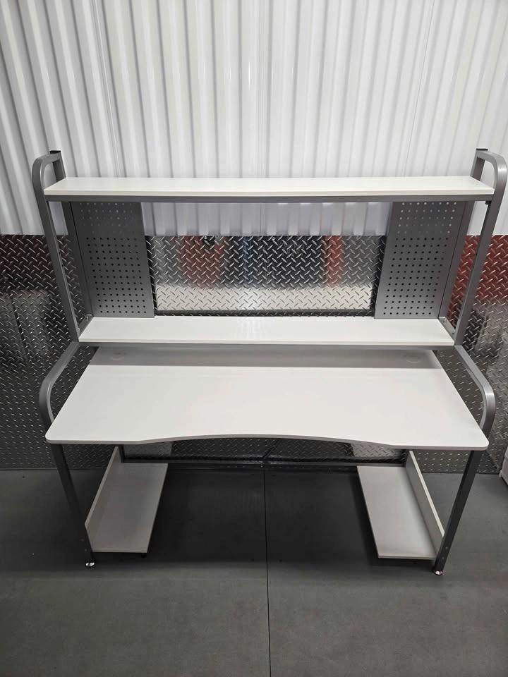 Grey White Computer Desk Workstation Shelves - photo 2