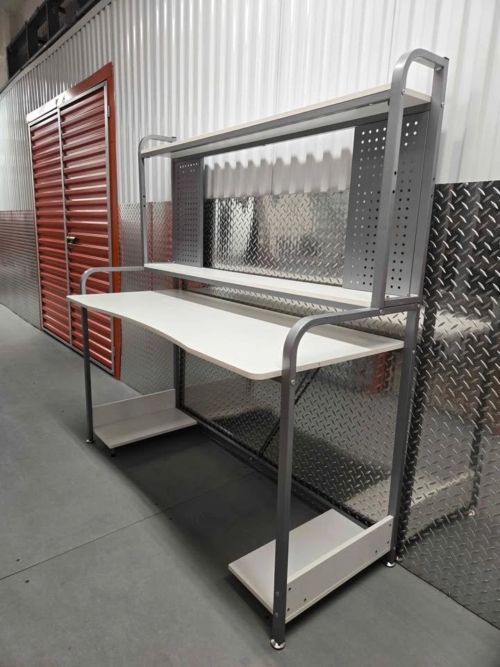 Grey White Computer Desk Workstation Shelves - photo 3