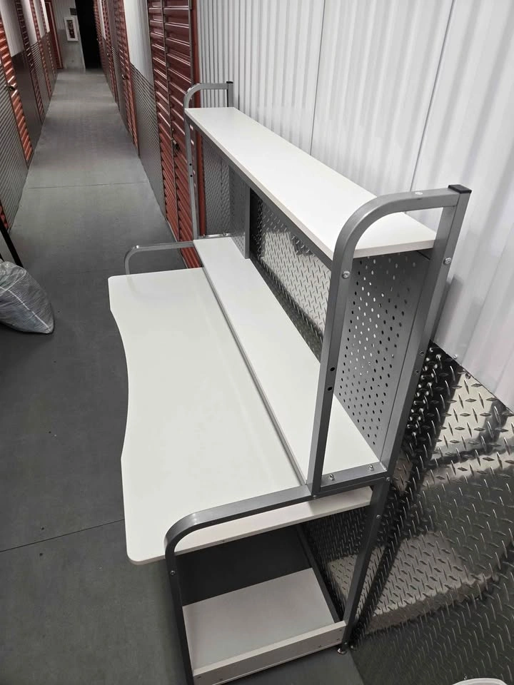 Grey White Computer Desk Workstation Shelves - photo 5