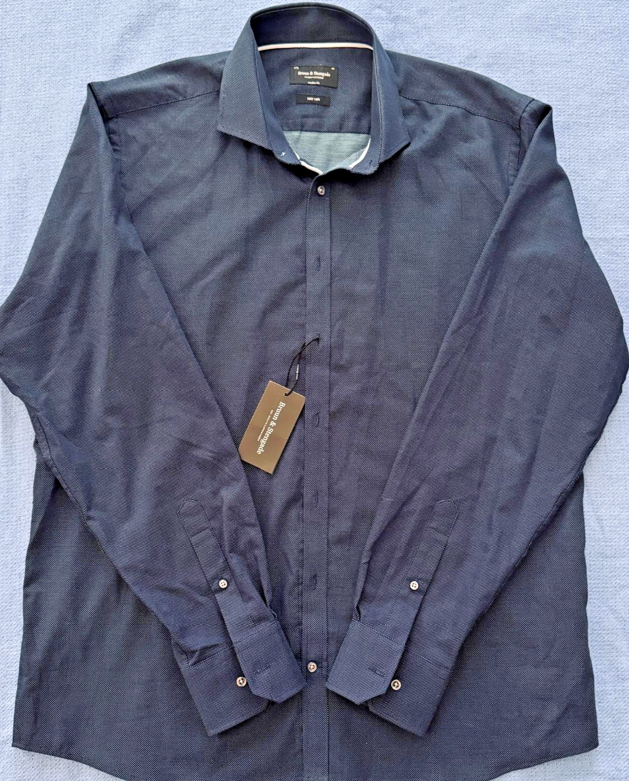 Bruun & Stengade Men's Modern Fit Dress Shirt — Navy Micro-Dot —