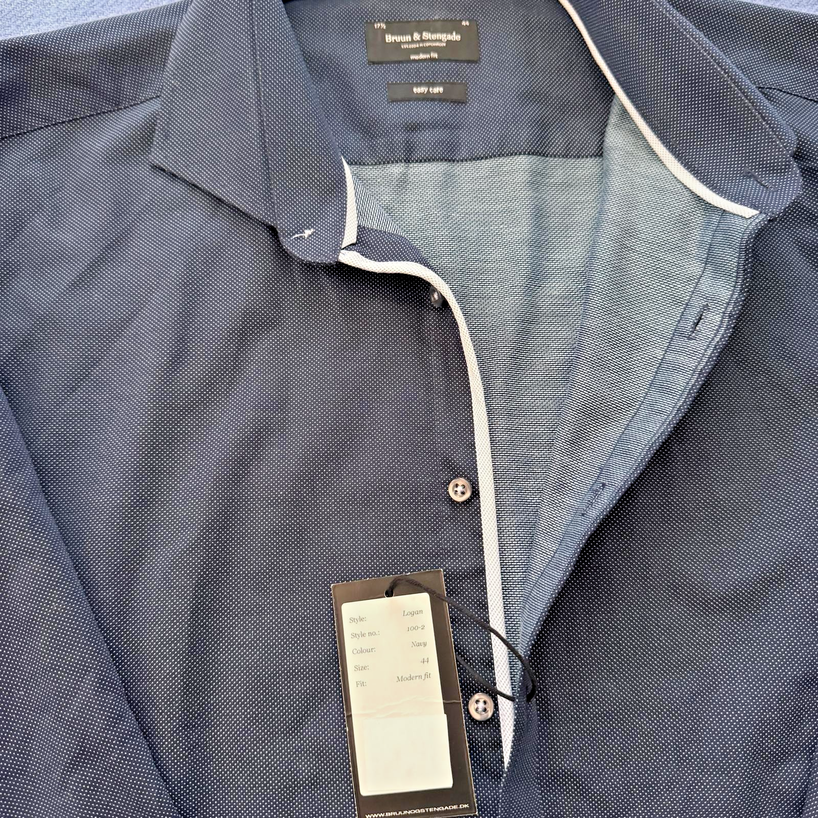 Bruun & Stengade Men's Modern Fit Dress Shirt — Navy Micro-Dot — - photo 4