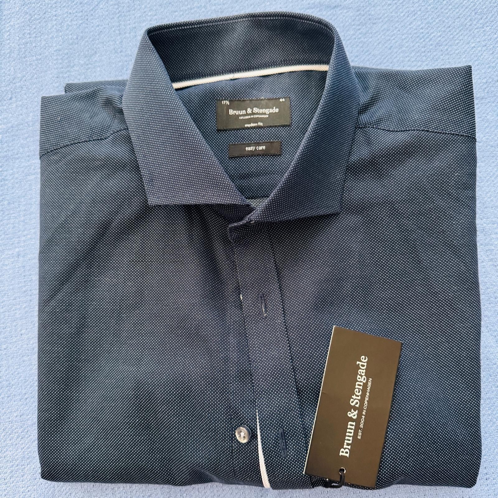 Bruun & Stengade Men's Modern Fit Dress Shirt — Navy Micro-Dot — - photo 5