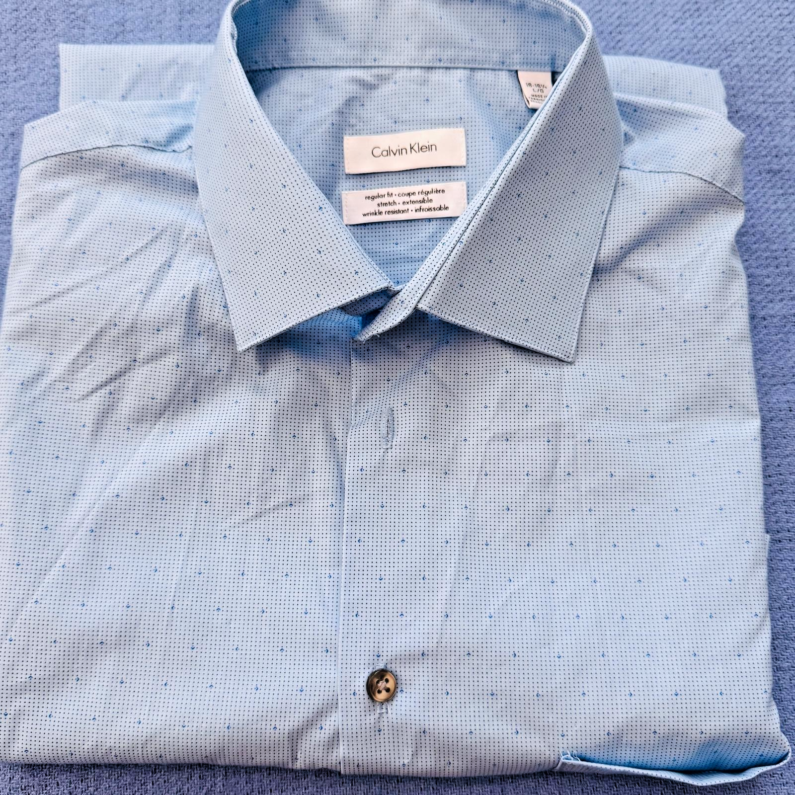 CK Men's Short Sleeve Dress Shirt - Light Blue Micro-Dot - L