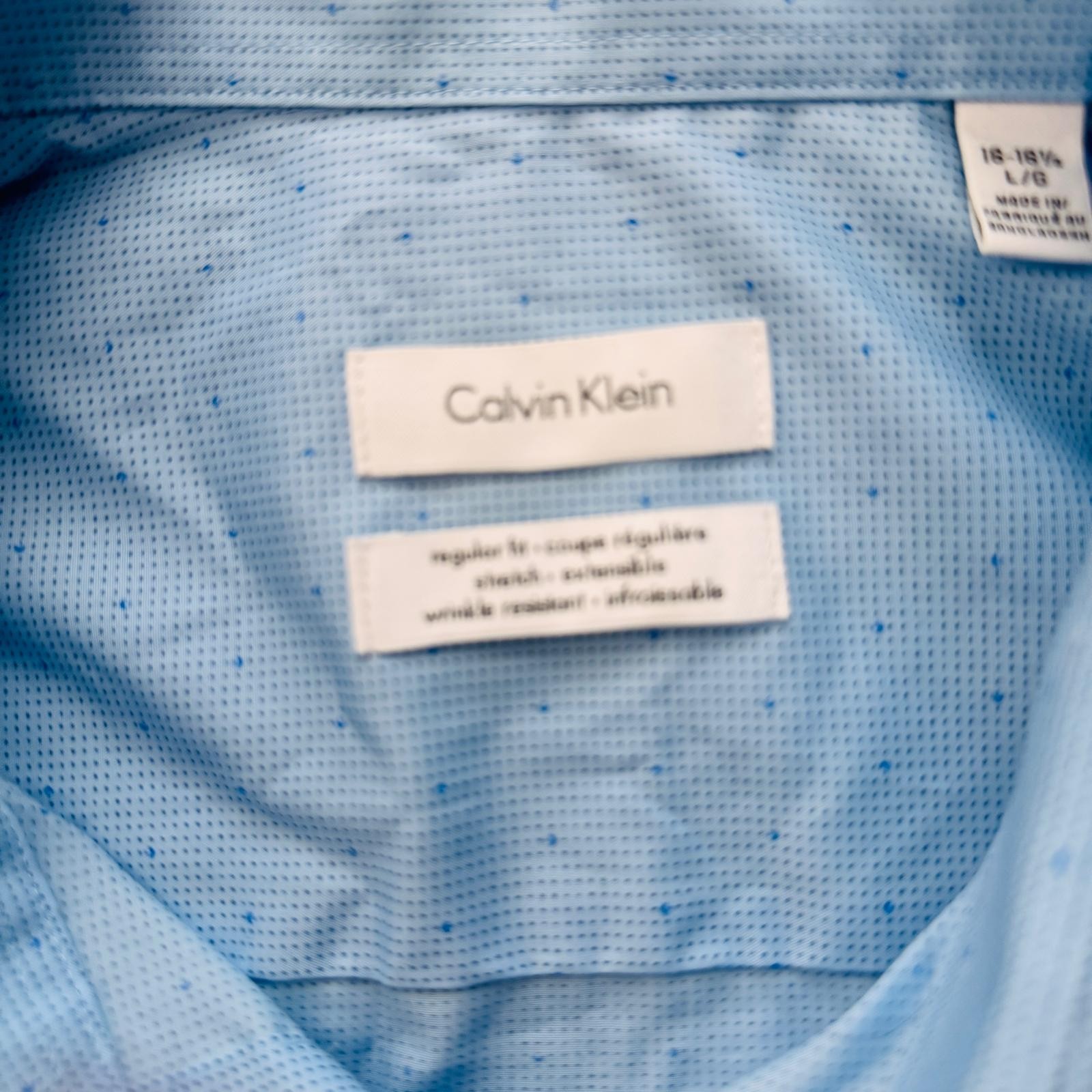 CK Men's Short Sleeve Dress Shirt - Light Blue Micro-Dot - L - photo 2