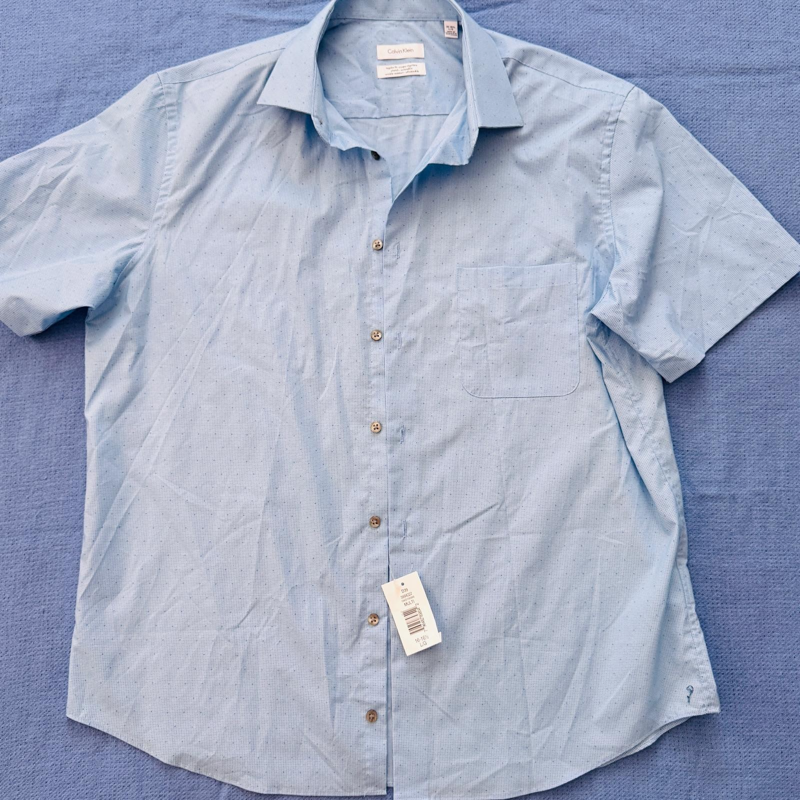 CK Men's Short Sleeve Dress Shirt - Light Blue Micro-Dot - L - photo 4
