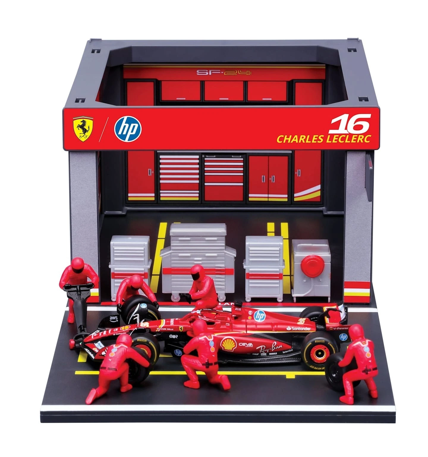 Bburago Ferrari SF-24 F1 1:43 Deluxe Paddock Set 3 Cars Pit Crew