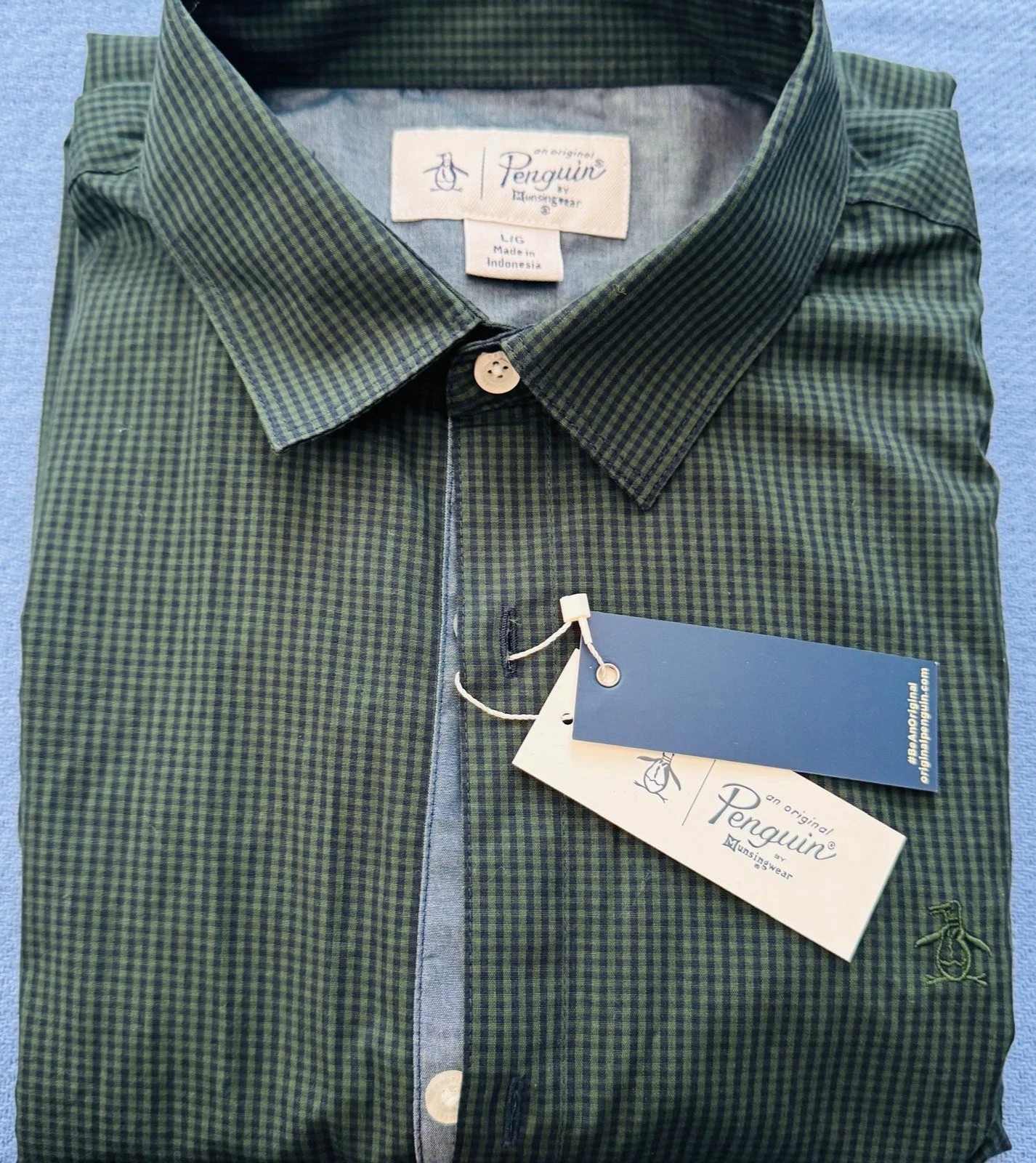 Original Penguin Men's Long Sleeve Green Check Shirt - L - NWT