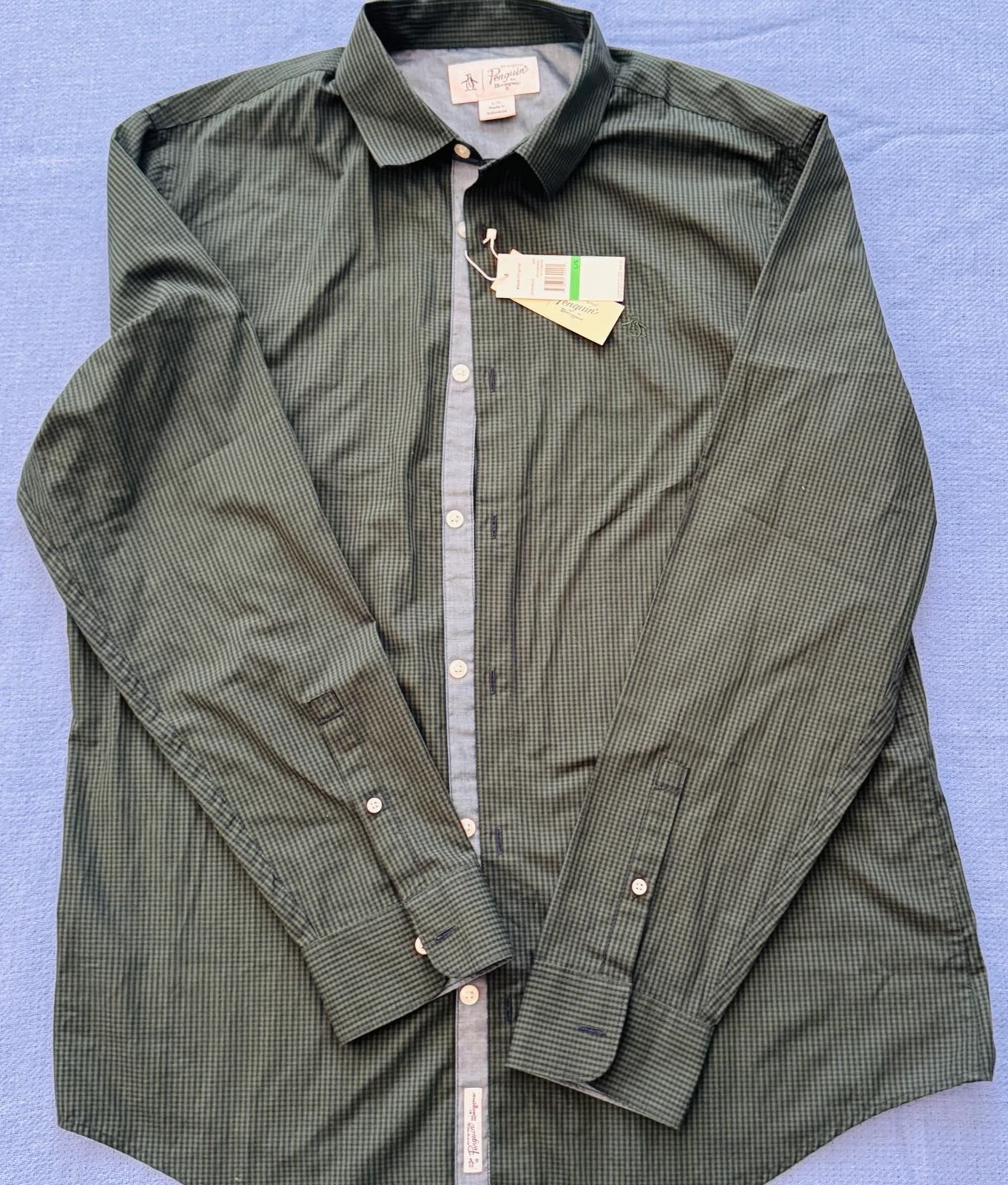 Original Penguin Men's Long Sleeve Green Check Shirt - L - NWT - photo 2