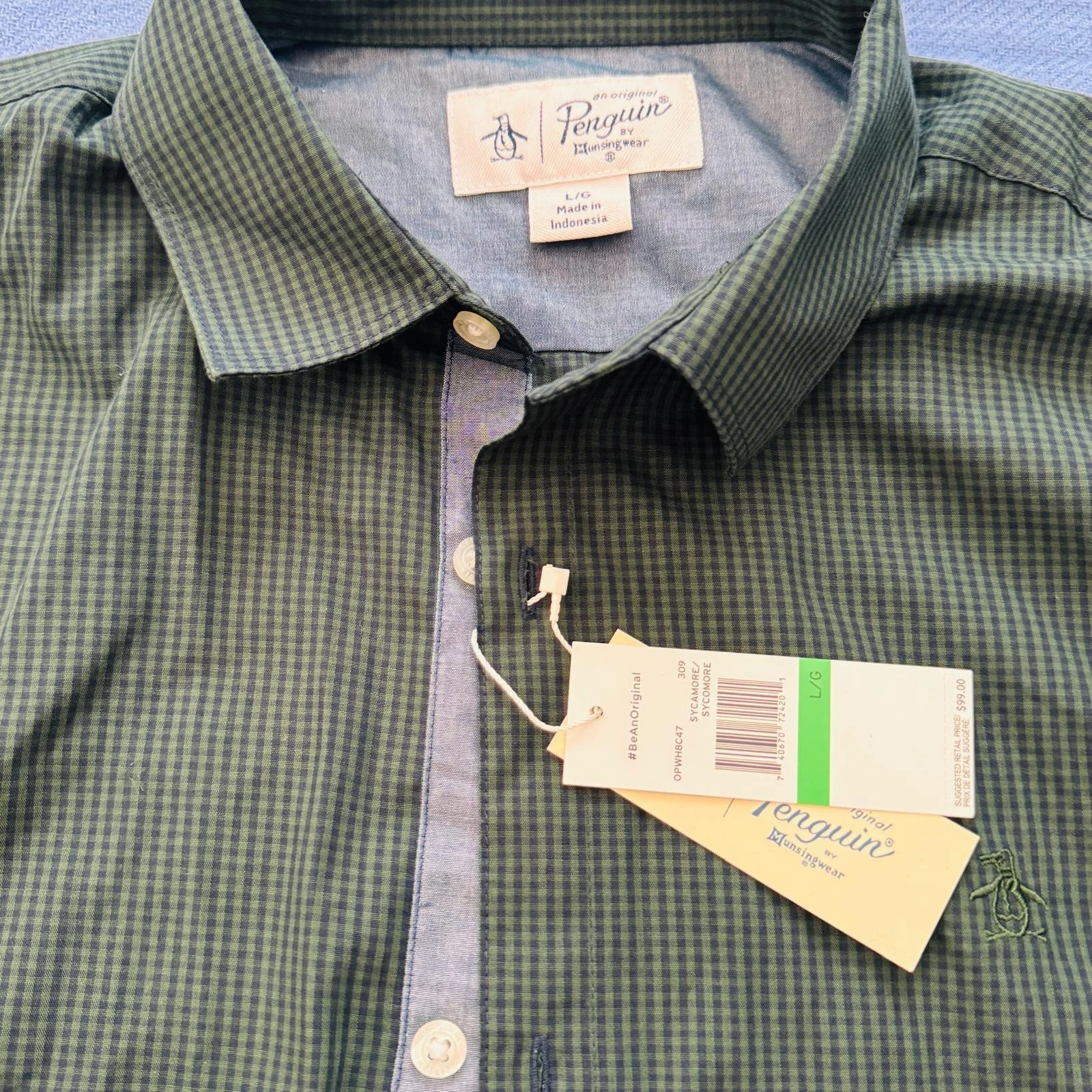 Original Penguin Men's Long Sleeve Green Check Shirt - L - NWT - photo 4