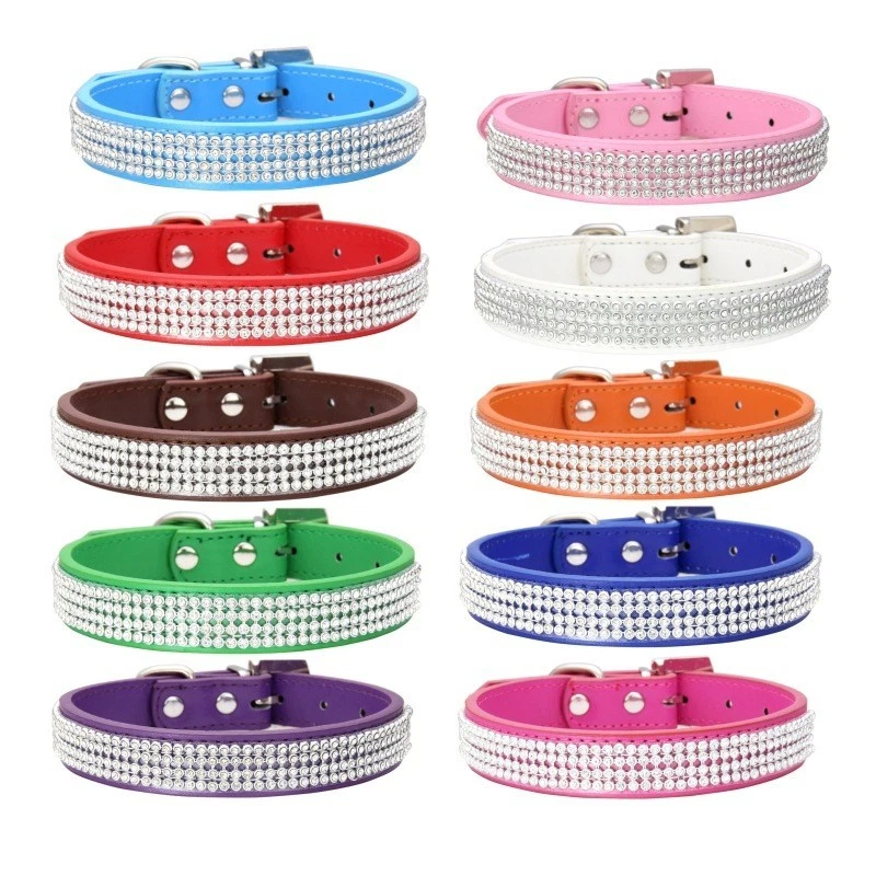 Fashion PU Leather Rhinestone Dog Collar - S/M/L