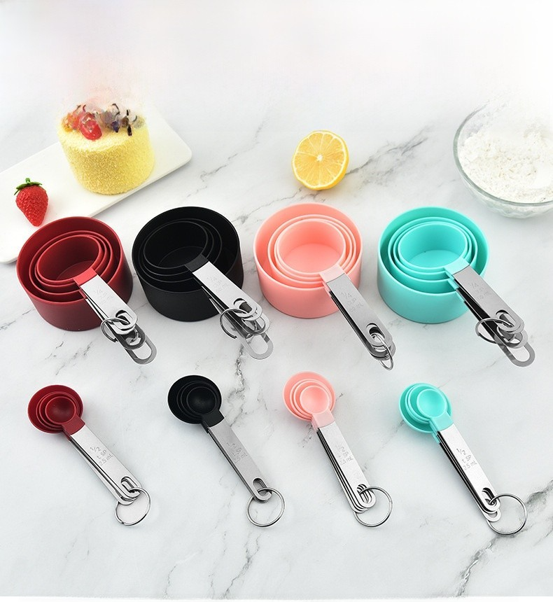 TAN.Rii Measuring Cups Spoons Set 8pc Silicone Stainless Steel