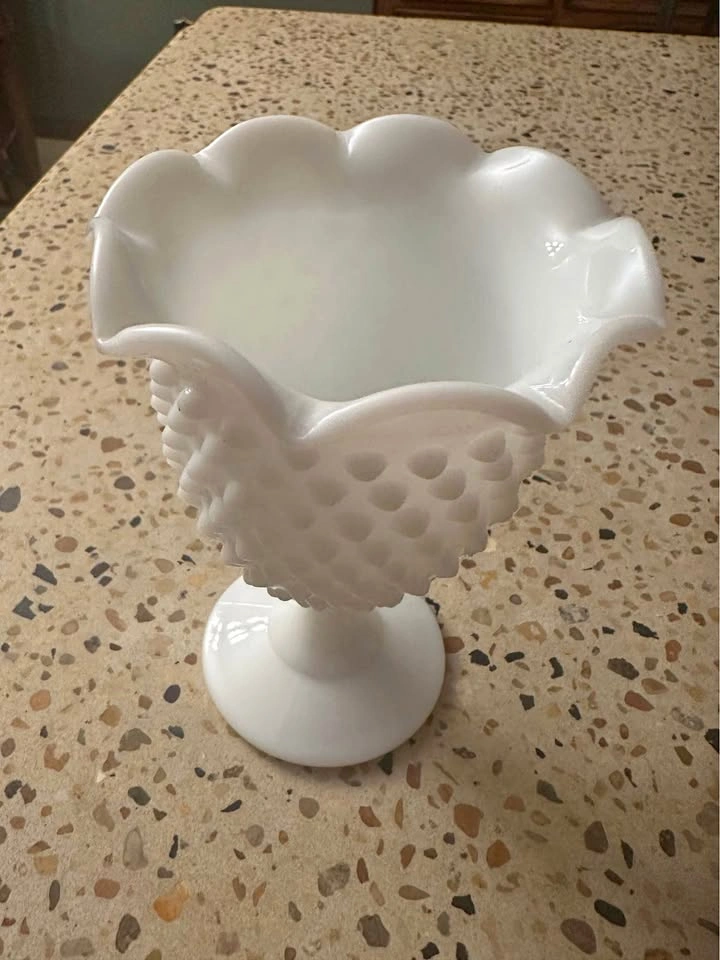 Fenton Hobnail Milk Glass Ruffled Vase