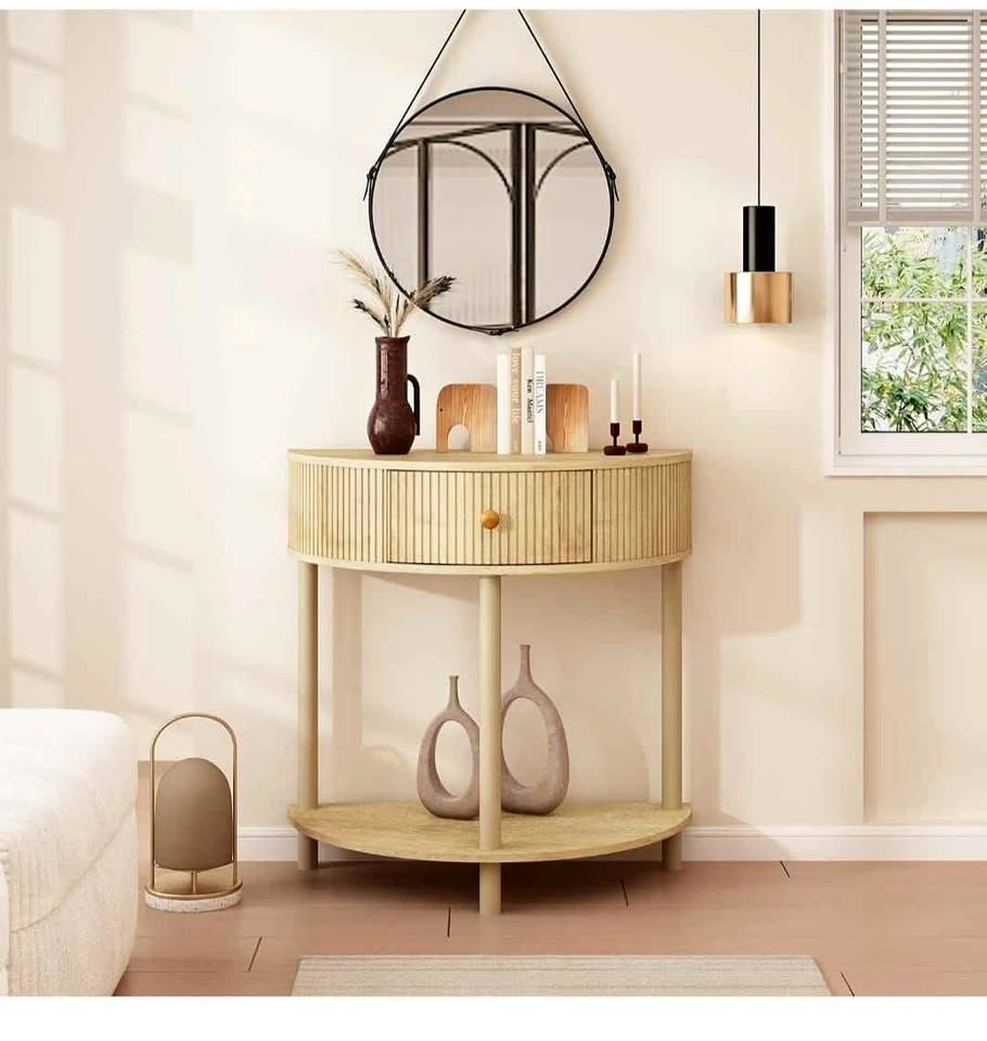 Modern Blue Fluted Half Moon Console Table