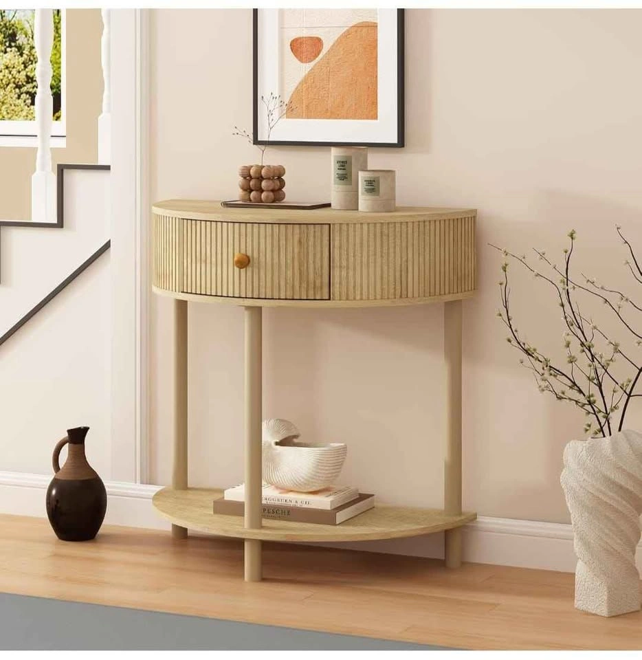 Modern Blue Fluted Half Moon Console Table - photo 2