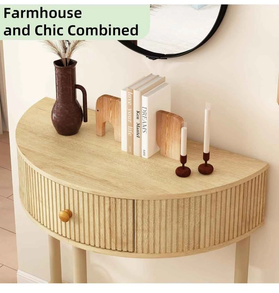 Modern Blue Fluted Half Moon Console Table - photo 3