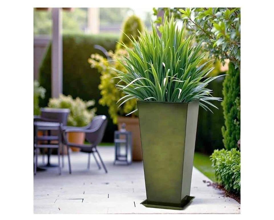 Set of 2 Large 28" Metal Glazed Planters - Glossy Green