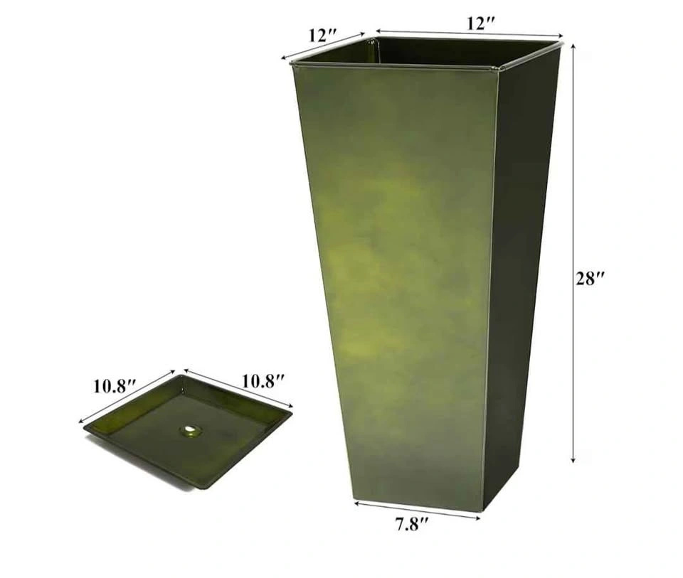 Set of 2 Large 28" Metal Glazed Planters - Glossy Green - photo 2