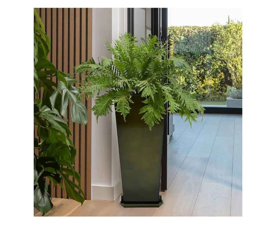 Set of 2 Large 28" Metal Glazed Planters - Glossy Green - photo 3