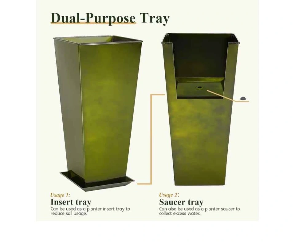 Set of 2 Large 28" Metal Glazed Planters - Glossy Green - photo 4