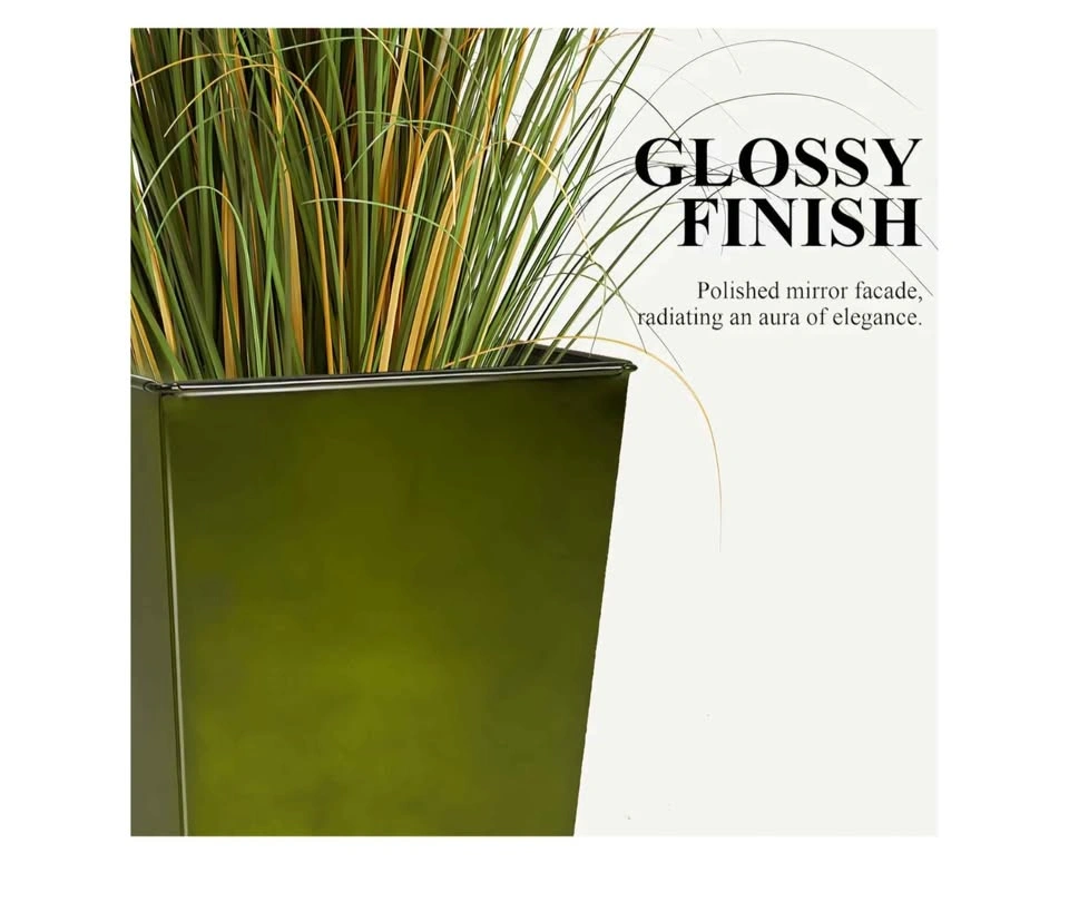 Set of 2 Large 28" Metal Glazed Planters - Glossy Green - photo 5