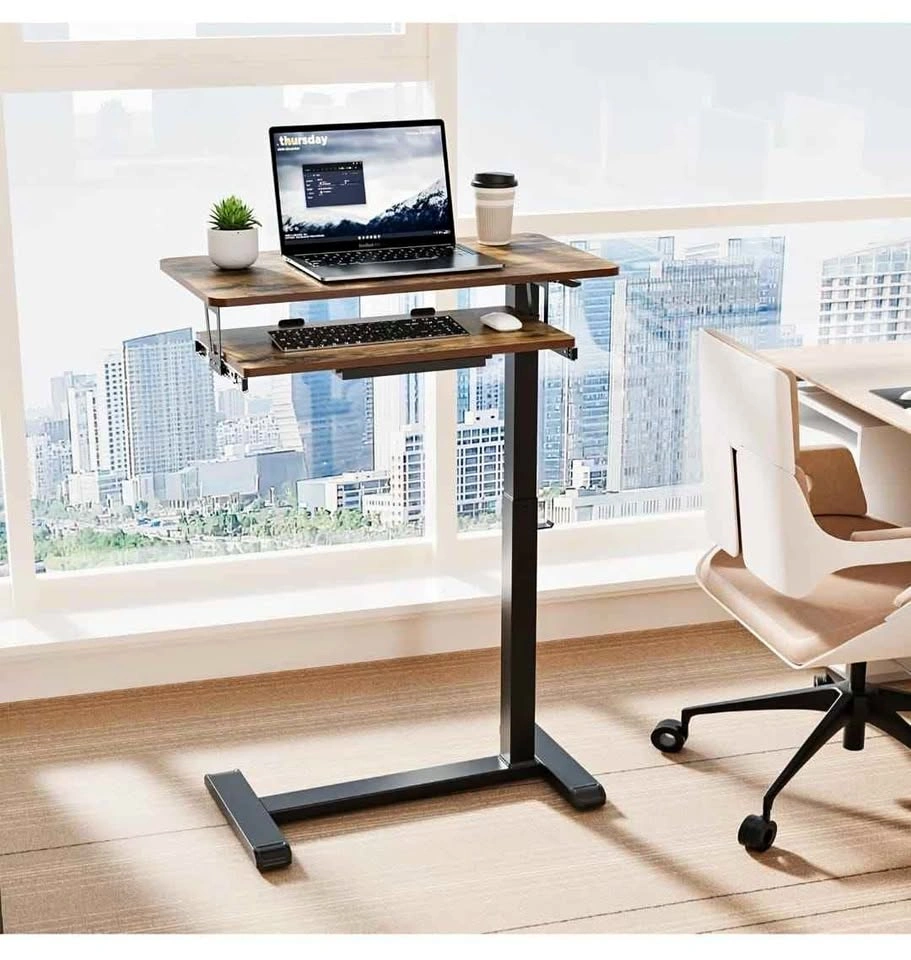 Adjustable Overbed Table with Wheels - Walnut