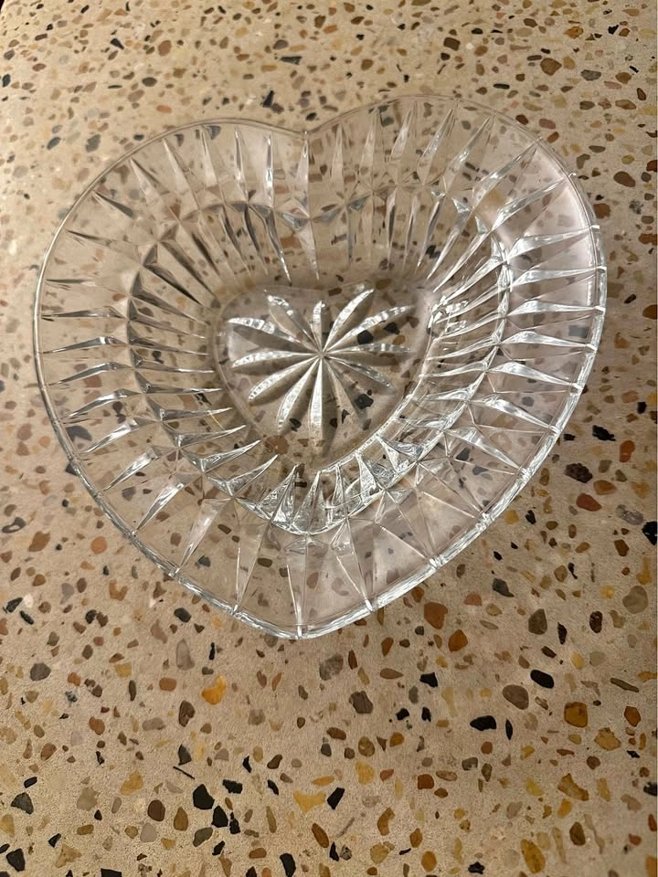 Heart Shaped Cut Glass Candy Dish
