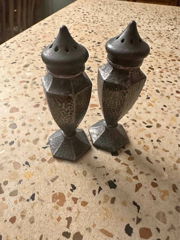 Vintage Hammered Metal Salt and Pepper Shakers