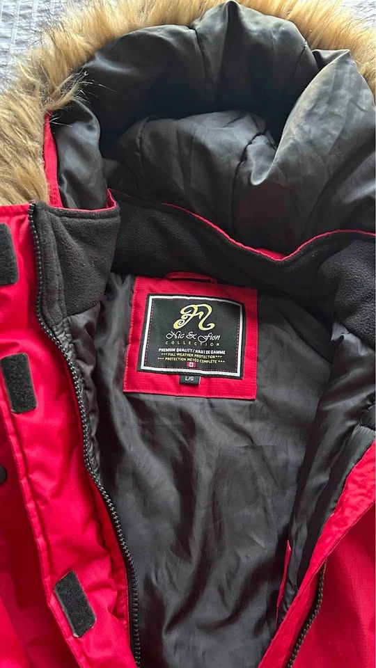 Red Winter Parka Jacket with Fur Hood - Like New