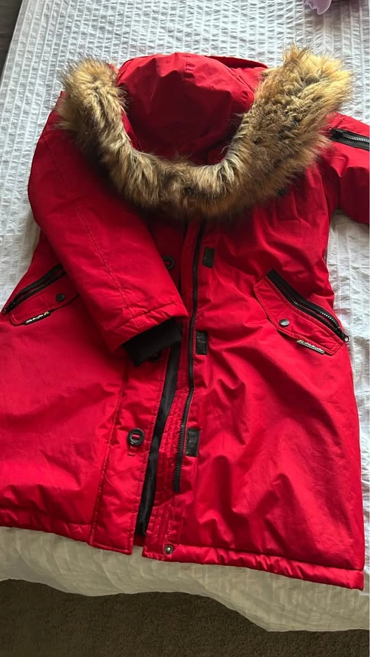 Red Winter Parka Jacket with Fur Hood - Like New - photo 4