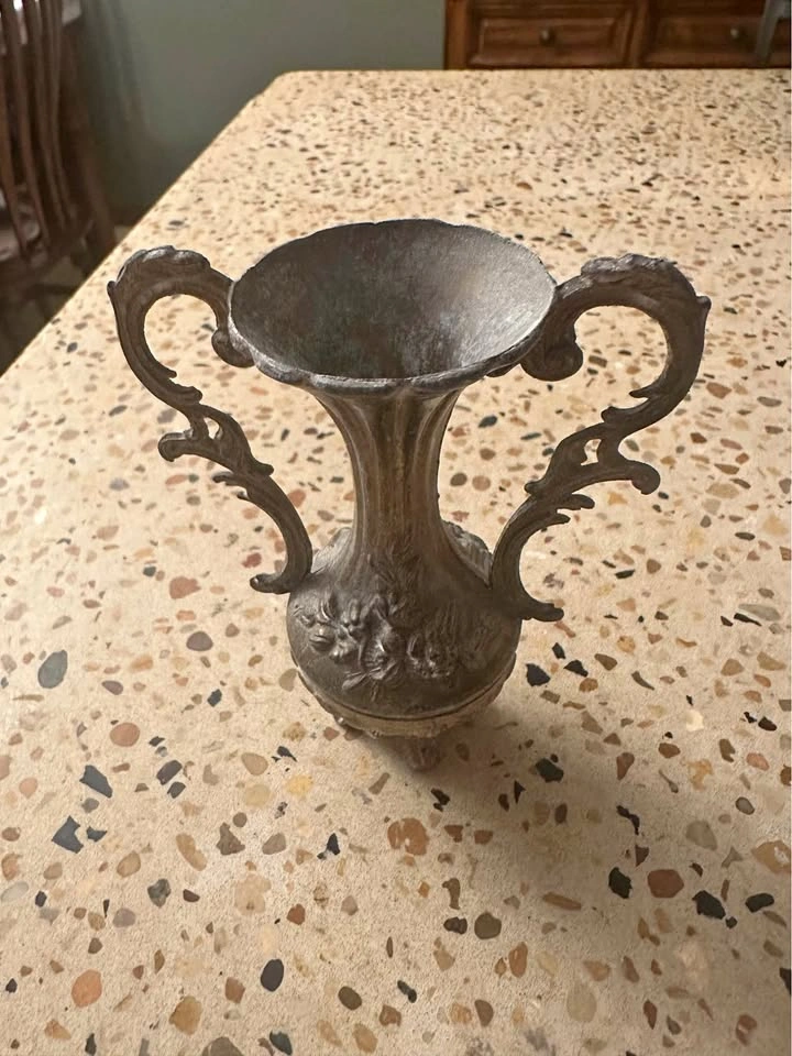 Vintage Ornate Metal Vase with Handles