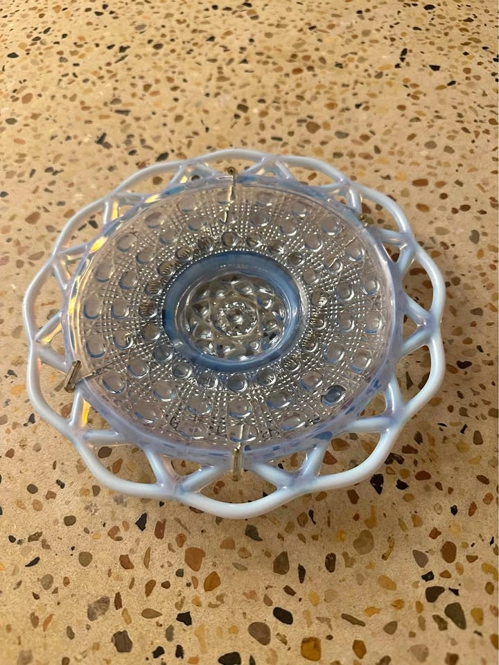 Vintage Blue Opalescent Hobnail Glass Plate w/ Lattice Edge
