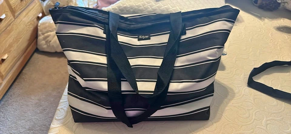 Thirty-One Black and White Striped Tote Bag