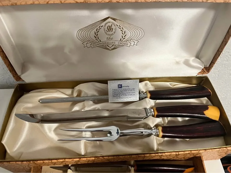 Vintage 9 Pc Glo-Hill Cutlery Carving Set 6 Steak Knifes - photo 3