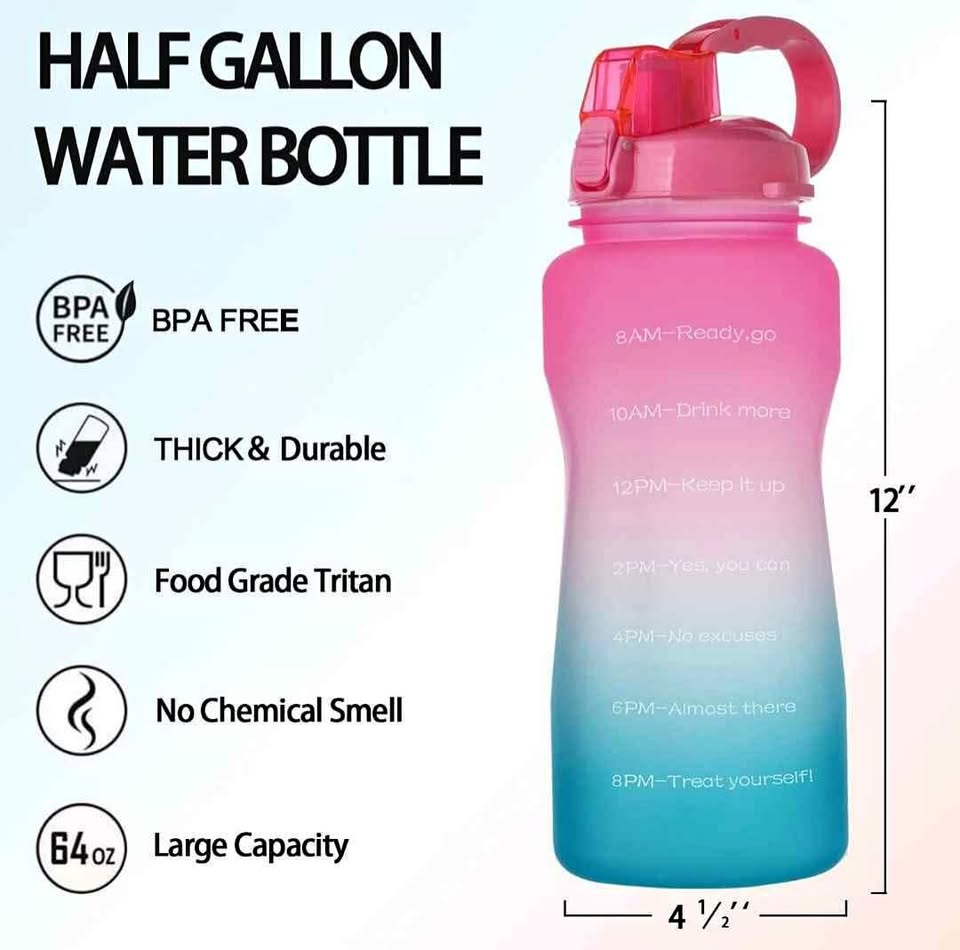 Half Gallon Water Bottle with Straw and Motivational Time Marker