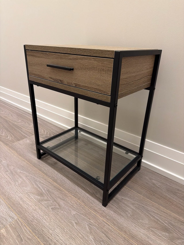 Elegant End Table with Glass Shelf and Drawer