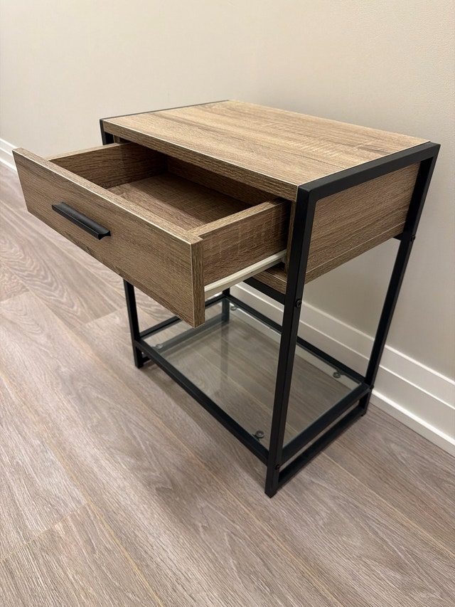 Elegant End Table with Glass Shelf and Drawer - photo 2